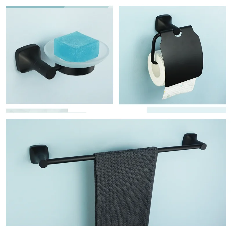 Matzwarte badkameraccessoires set wandmontage roestvrijstalen kledinghaak toiletrolhouder handdoekstang hardware hanger