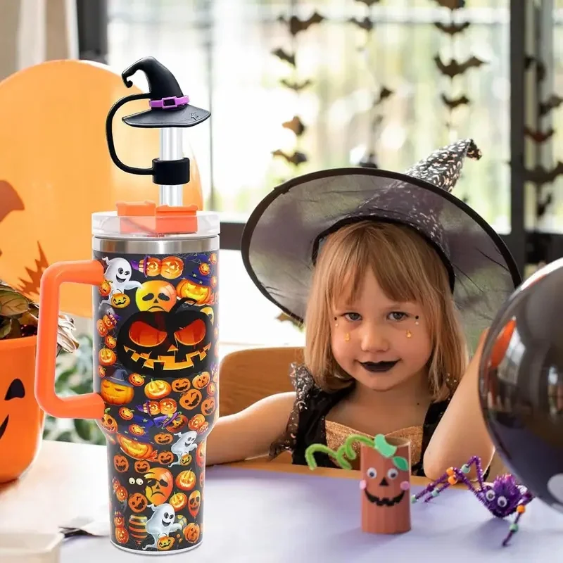 5PCS Halloween Straw Cover Cap for Stanley Cup Silicone Straw Topper for 10mm Straw Dust-Proof Reusable Straw Tips for Tumbler h
