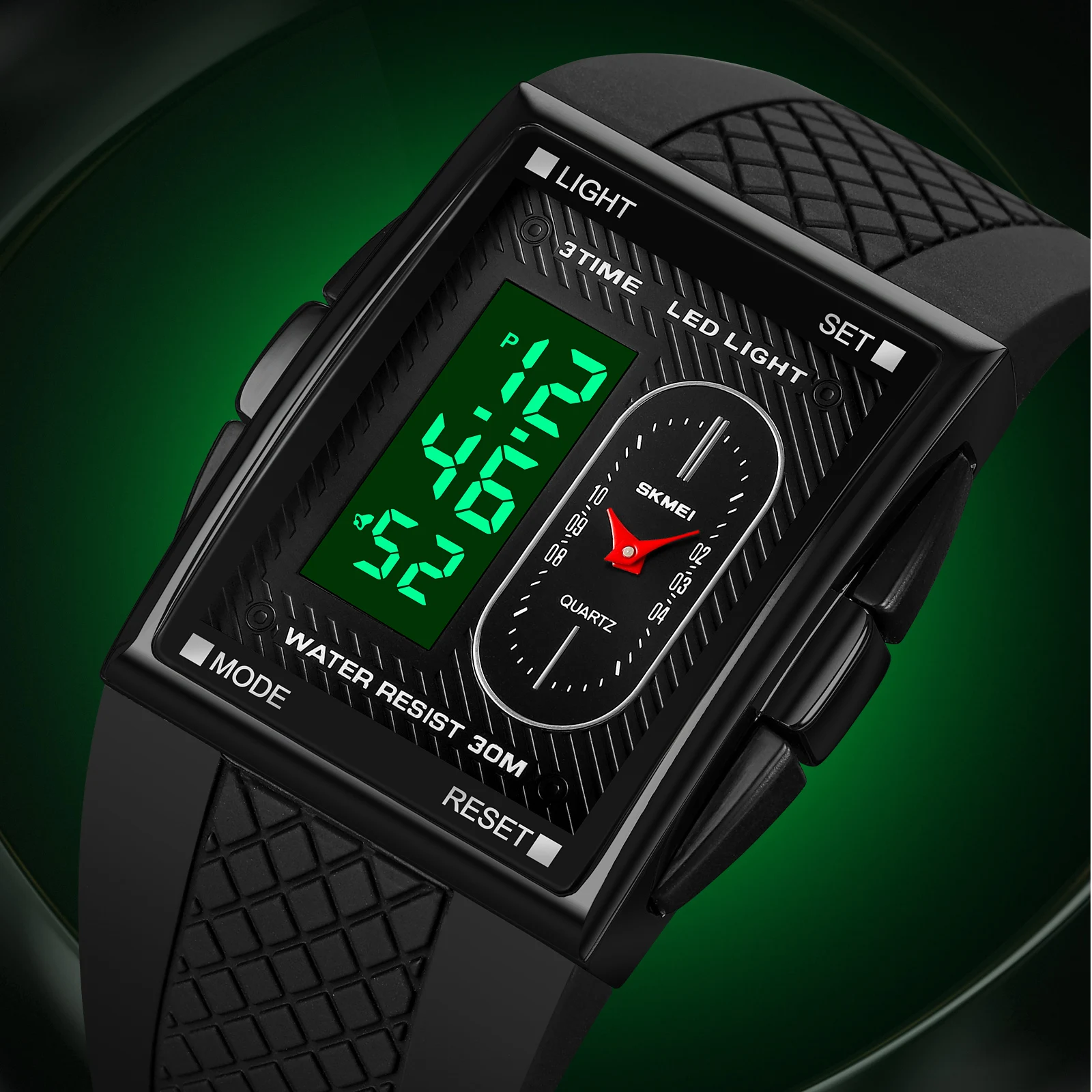 SKMEI 2213 Dual Movement Electronic Watch Dual Display Watch Waterproof Night Light Multi functional Electronic Watch Male