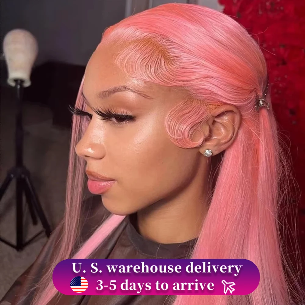 

220% Pink Wig Lace Front Human Hair Wig Bone Straight Colored 30 40Inch Brazilian 13x6 Hd Lace Frontal Human Hair Wigs For Women