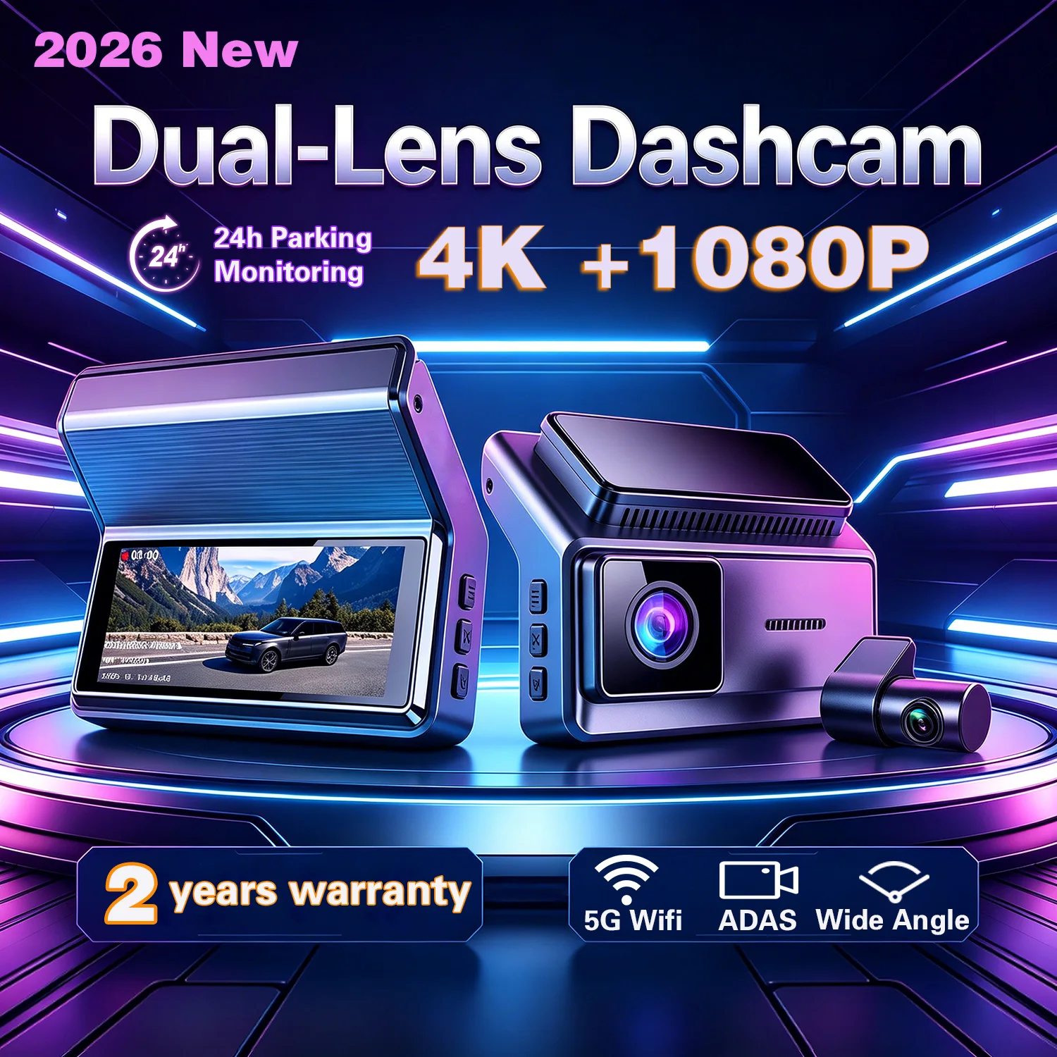 DT-NAVI 2026 Q8 ProNew 4K Dual Lens Dash Cam ADAS Front 4K+Rear 1080P Car DVR HDR Driving Recorder Supercapacitor WiFi Parking