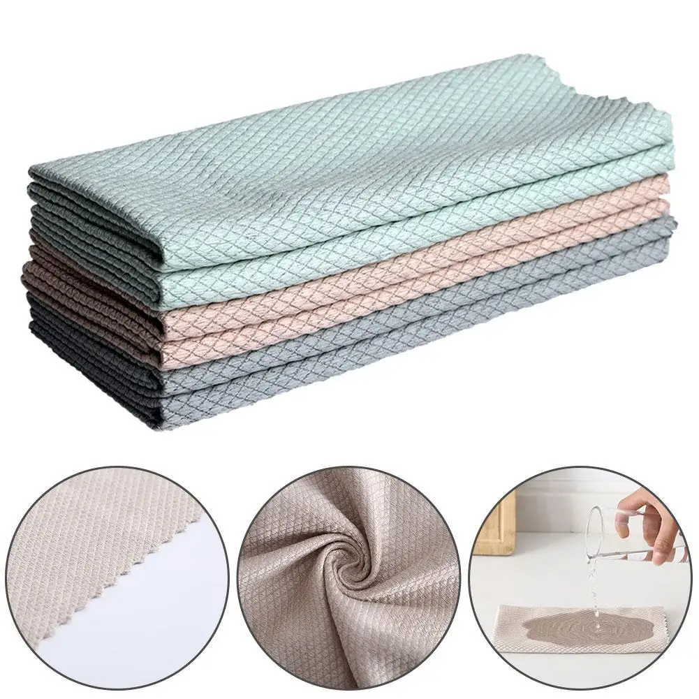 1pc Random Fish Scale Rag Microfiber Glass Cleaning Cloth Kitchen Dishcloths Super Absorbent Oil-proof Washing Rag