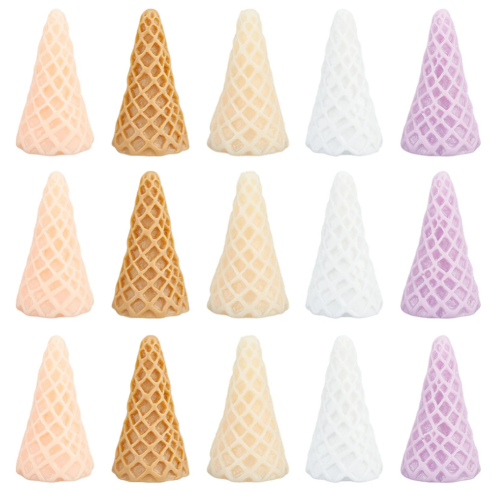 30Pcs Mini Ice Cream Cone Decorations Ice Cream Charms Bulk No Hole Cute Pink White Artificial Realistic Resin Models Miniature