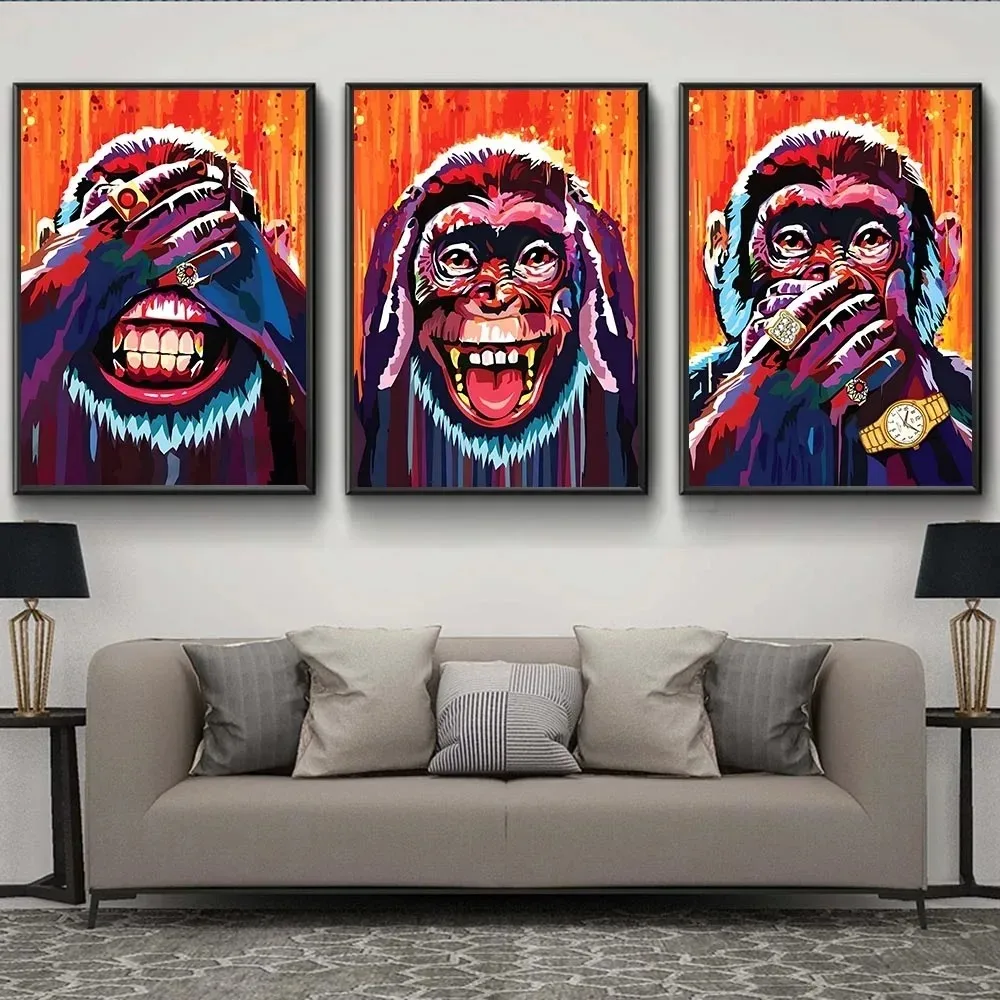Three Monkeys Posters and Prints No See No Speak No Hear Wise Animal Canvas Painting  Wall Art for Home Room Decor