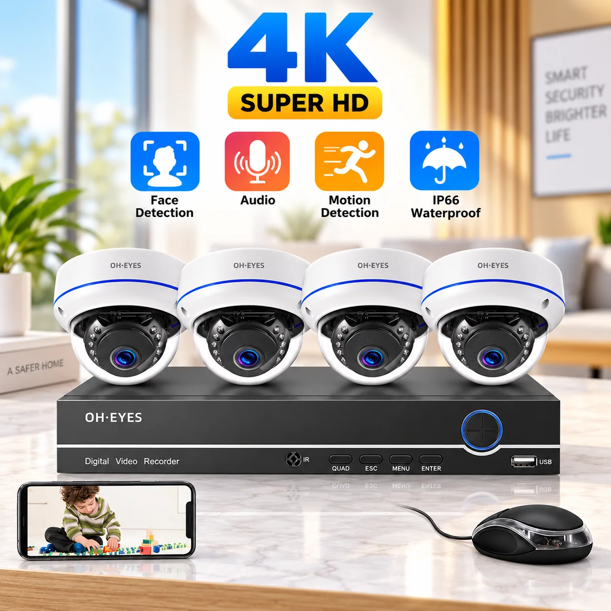 XMEYE 4CH POE NVR Kit 4K POE Security Camera System Audio Recording Indoor Outdoor Dome Waterproof Video Surveillance Set 8CH