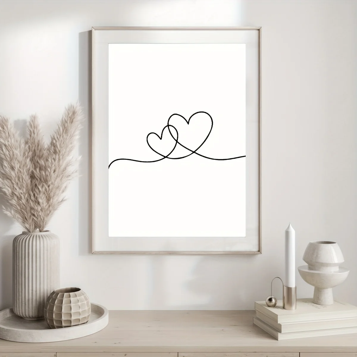 Heart-to-Heart Love Double Heart Wall Art, Black Two Hearts in a Row Print, 2 Hearts Connected by a Line, Modern Simple Valentin
