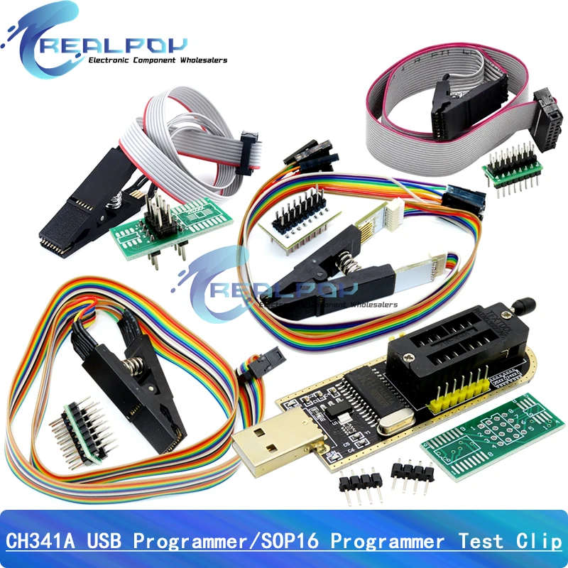 Módulo programador USB EEPROM Flash BIOS CH341A 24 25 Series con Clip de prueba SOP16 SOIC16 para 25 series RT809F TL866CS TL866A