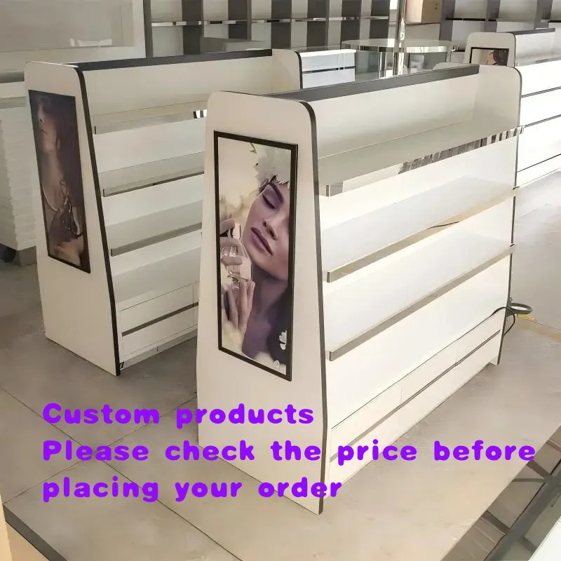 custom.Boutique Perfume Display Stand LED Shelves Side Lightbox Eco-Friendly Customizable Luxury Cosmetic Shopfitting Retail Tie