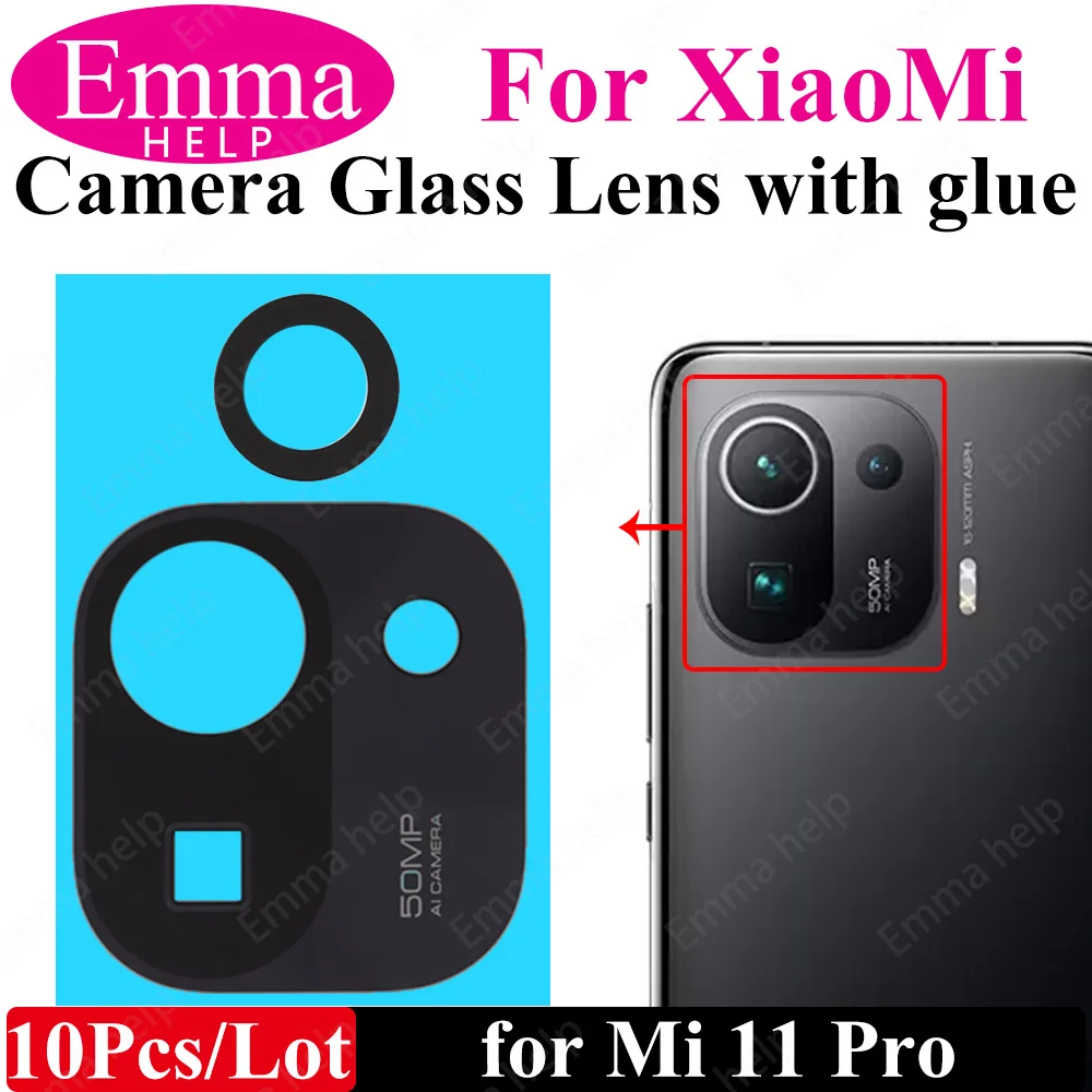 EmmaHelp 10pcs Rear Back Camera Glass Lens Cover With Adhensive For Xiaomi Mi 13 Mi 10 Lite Mi 9T 10 8 Lite 9 Se 10T Pro 11 11T