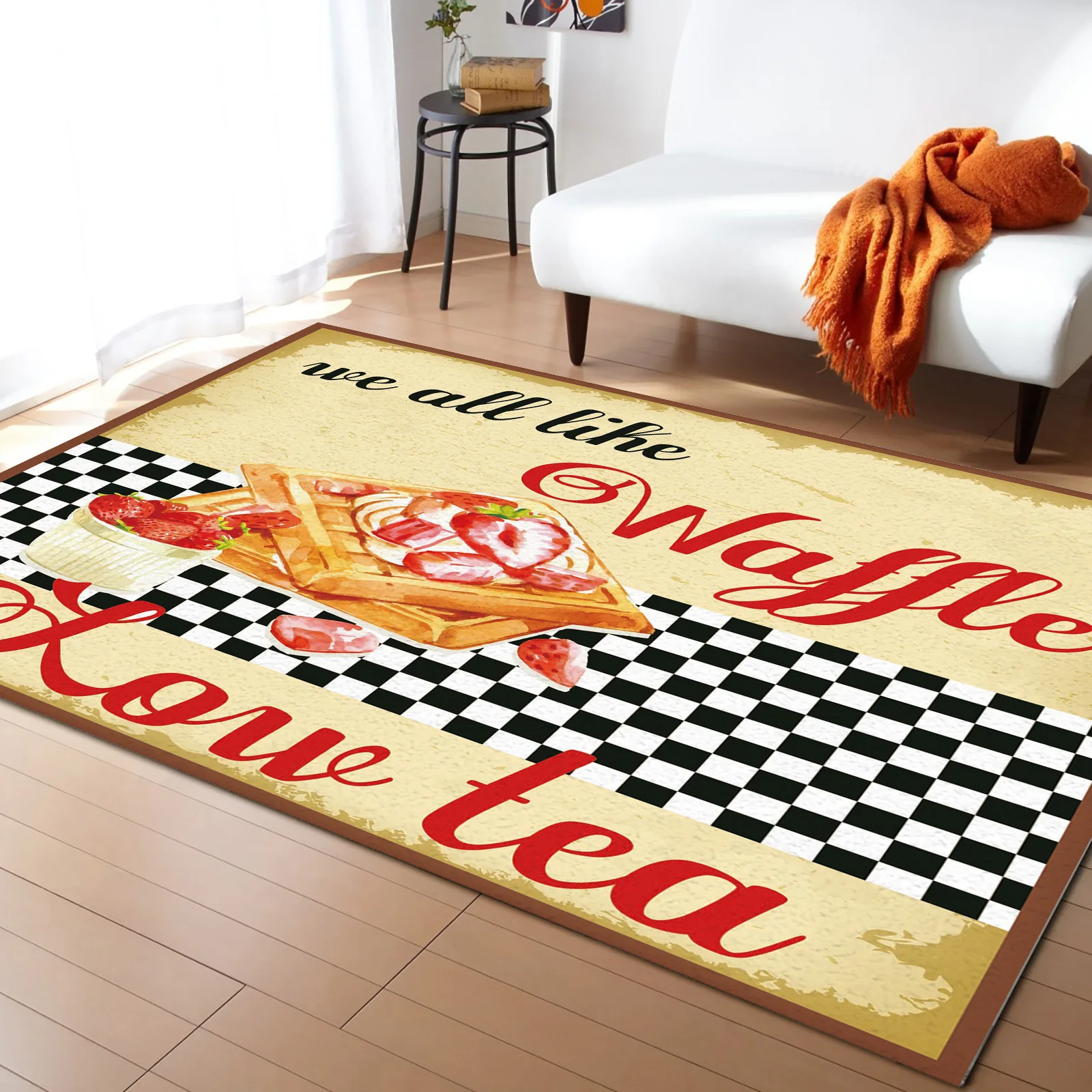 

Dessert Waffle Strawberry Living Room Carpet Coffee Table Floor Mat Study Bedroom Bedside Home Decoration Large Rug Floor Mat