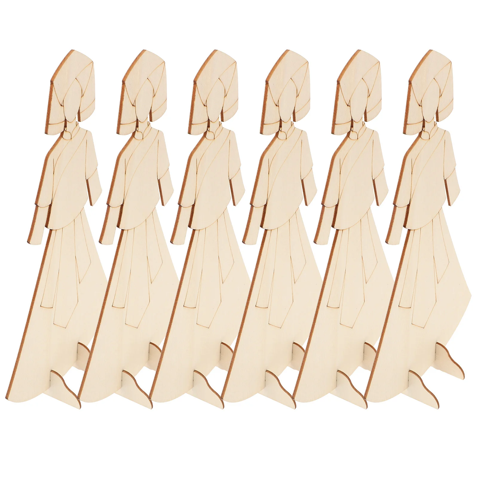 

6pcs Unfinished Wooden Slices Chinese Costume Cutout Diy Craft For Kids Graffiti Wood Chips Decorative Cutouts Ornament Blank