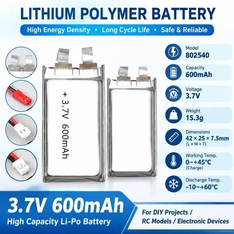 for High Rate 802540 Polymer Lithium Battery 600mAh 25C Power Model Aircraft Battery Full Capacity A Product Battery