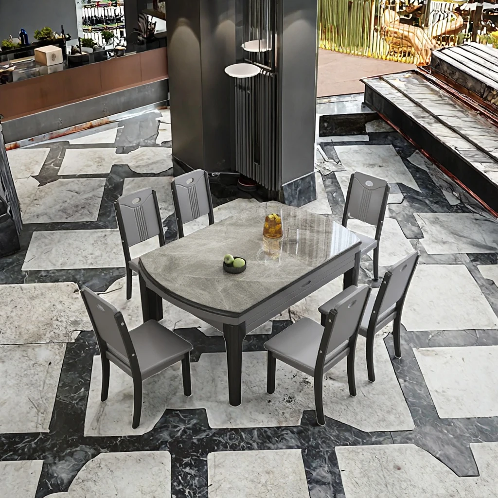 Modern Style Home & Hotel Furniture Multi-function Extendable Tempered Glass Dining Table with Steel Legs