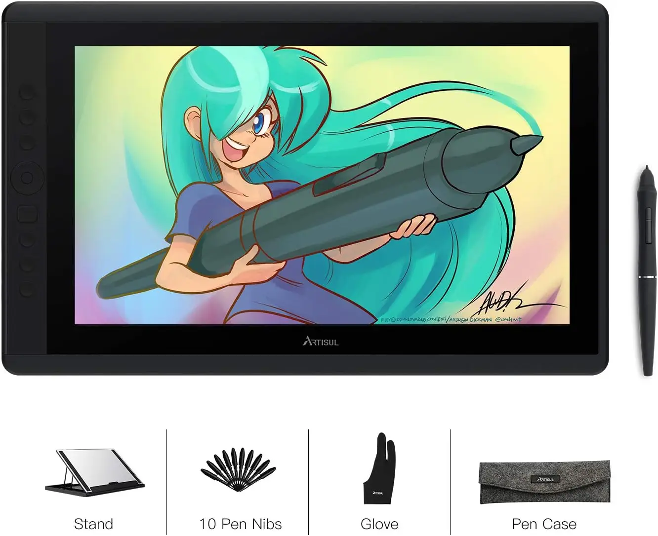 

15.6 Inch Drawing Monitor with Full Laminated Screen, Battery-Free Stylus 8192 Levels Pressure, 7 Keys & Dial for Windows Mac