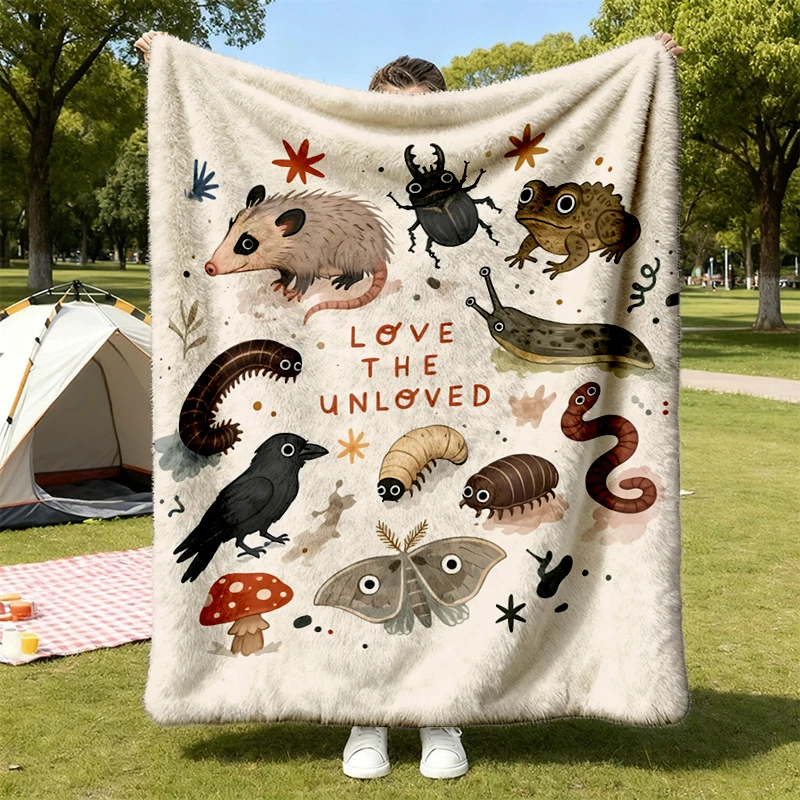 Love The Unloved Cozy Blanket, Goblincore Graphic Warm Blanket, Odd Animal Soft Blanket, Possum Crow Frog Comfy Blanket