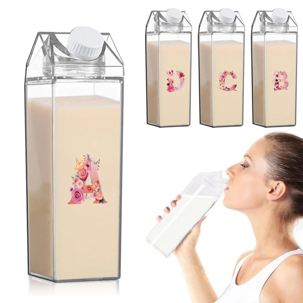 

Reusable Milk Juice Cup 500ml Portable Plastic Water Bottle Travel Storage Coffee Te Pink Rose Initial Name 26 Letters Pattern