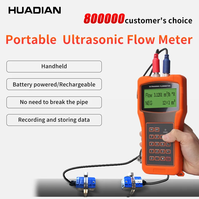 Wifi 4-20ma Rs485 Non Invasive 500mm Water Flow Meter Digital Portable Clamp on Handheld Ultrasonic Flow Meter with Battery Sd