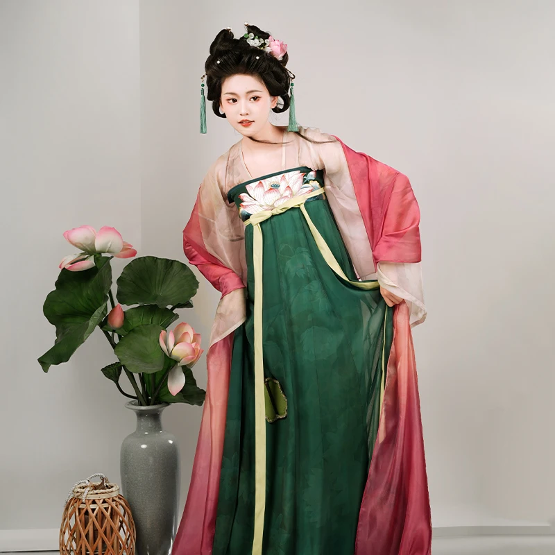 Lotus Embroider Hanfu Set Tang Dynasty Princess Costumes 3Pcs Dress&coat&shawl Vintage Palace Cosplay Outfits New Chinese Style