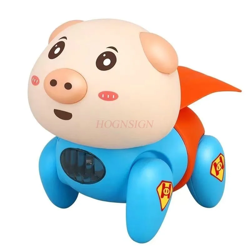 Children's electric pig with rope toy can run and walk, and it emits light with a fiber rope to walk the pig