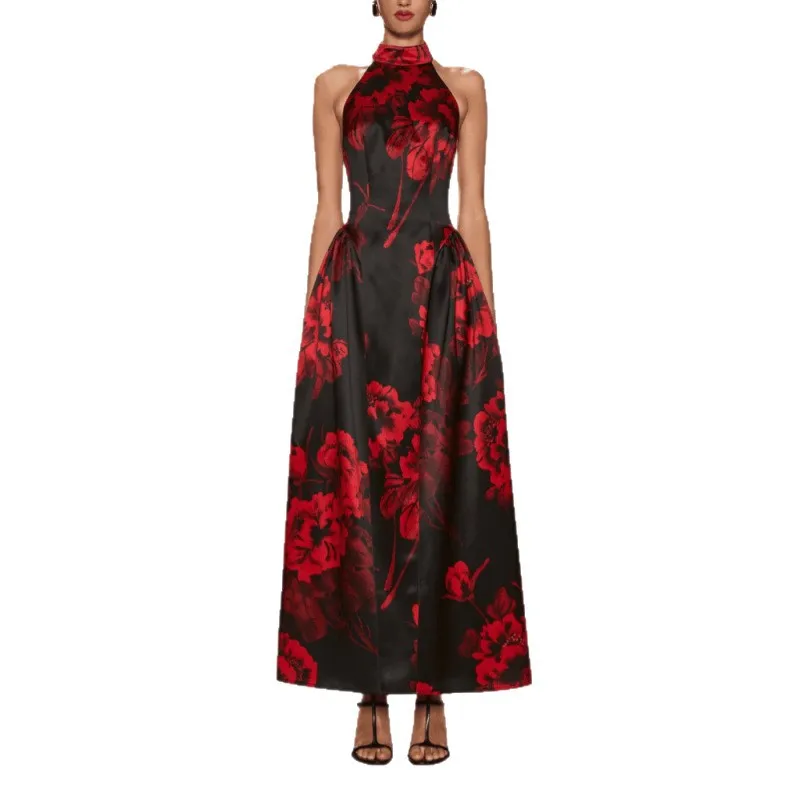 Nieuwe Europese en Amerikaanse dameskleding, modieus en eenvoudig nekhangend, rugloos, nauwsluitend temperament, grote pendulu