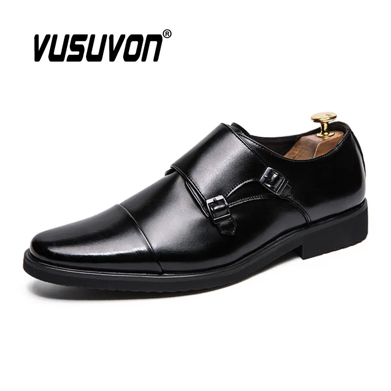 Men's Dress Flats Formal Monk Shoes Oxford For Men Wedding Brand Cow Leather Double Buckle Loafers Big Size 38-48