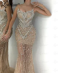 Abendkleider Luxus 2024 Champagne Arabic Evening Dresses Sweetheart Crystal and Stones Mermaid Long Party Prom Dress For Wedding