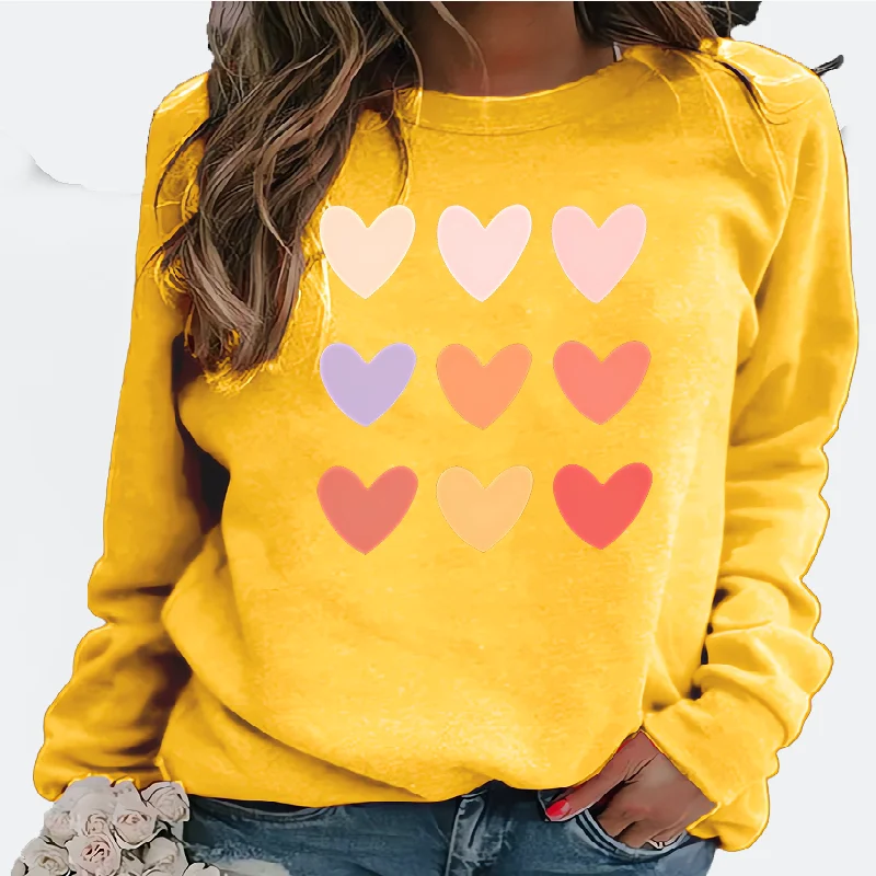 Women's Heart-shaped  Printed Round Neck Casual Hoodie Sweatshirts  Aesthetic  Sweatshirt  Streetwear Women  Harajuku