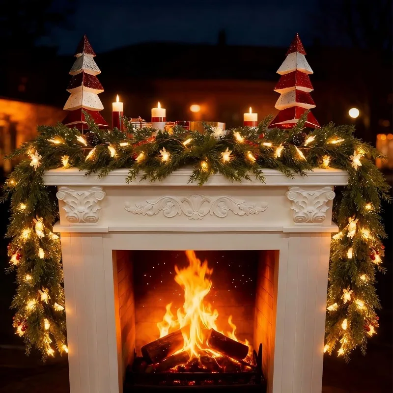 

6FT Battery Operated Christmas Garland, Lighted Pine Cone Garland with Twinkle LEDs, Indoor Outdoor