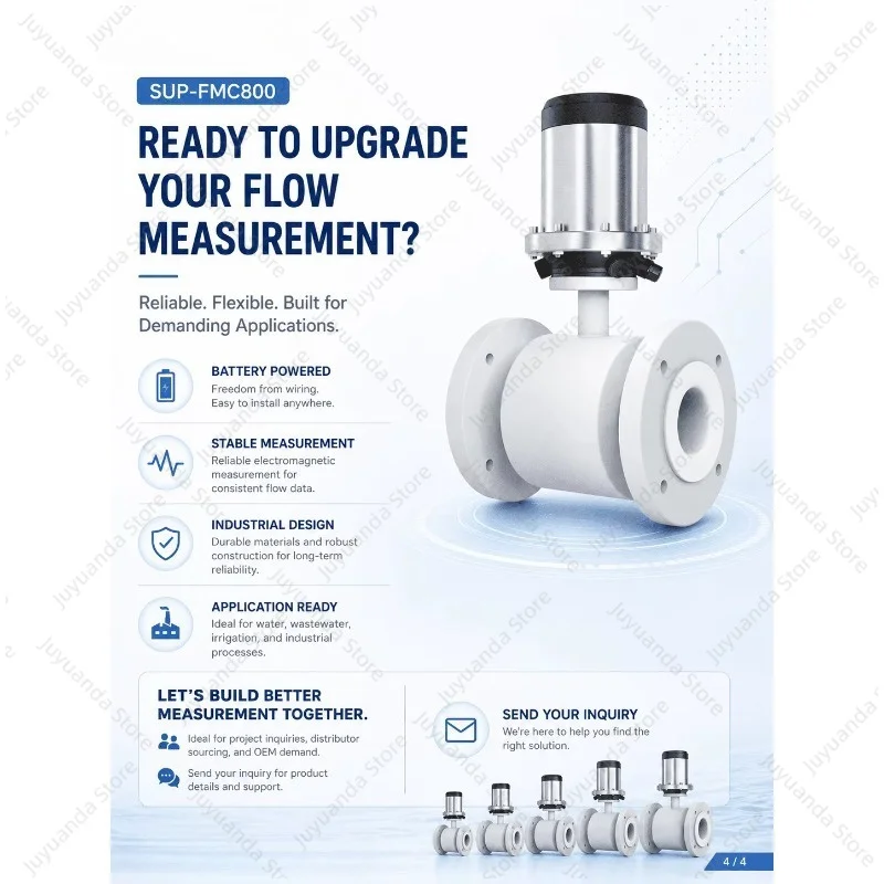 PTFE Anti-corrosion Liner IP68 Submersible Featuring Battery Powered Electromagnetic Flowmeter for Landfill Leachate Tank