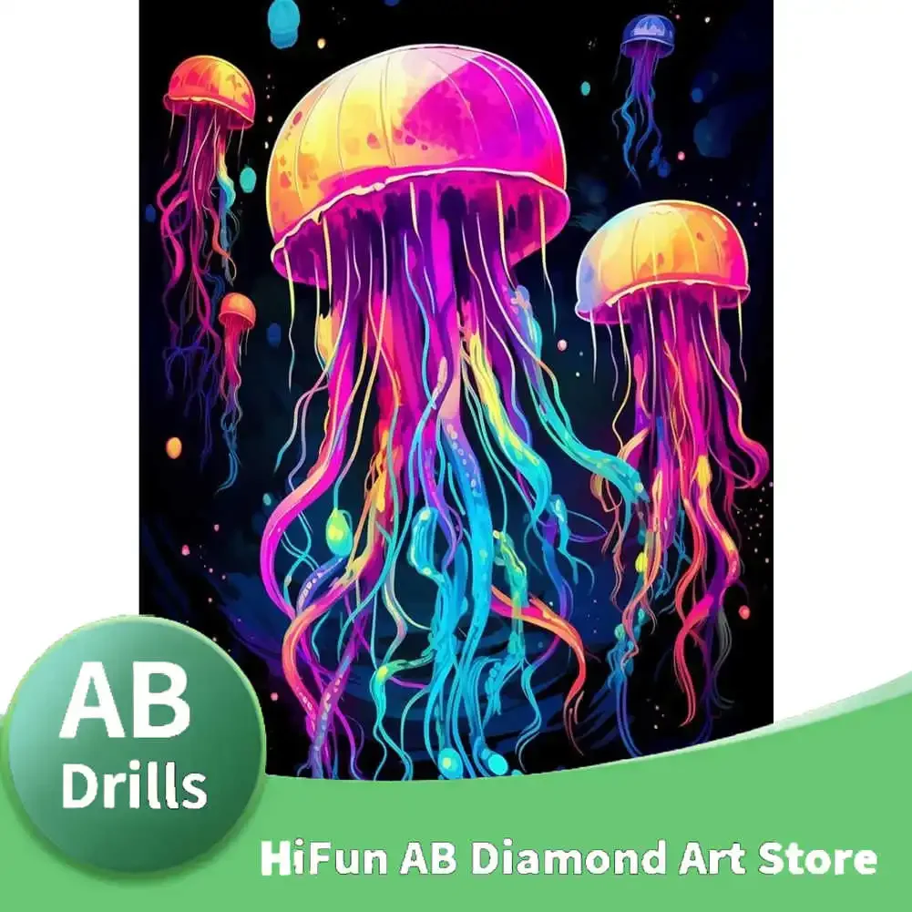 New 2024 Animal Diamond Painting AB Drill Glowing Purple Jellyfish Full Rhinestone Mosaic Embroidery Cross Stitch Kit Decor Gift