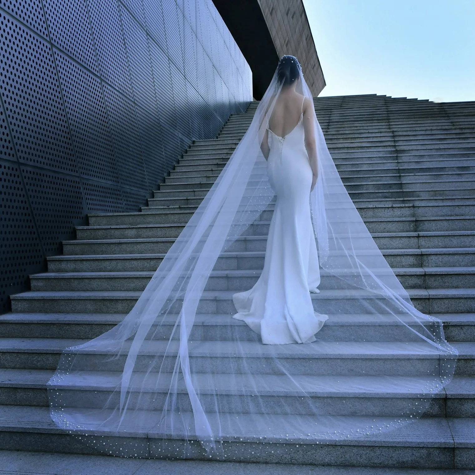Single Layer Cathedral Wedding Veil 300cm Long with Comb Pearl Edge Bridal Veils 300cm Width Extra Long Chapel Accessories G145