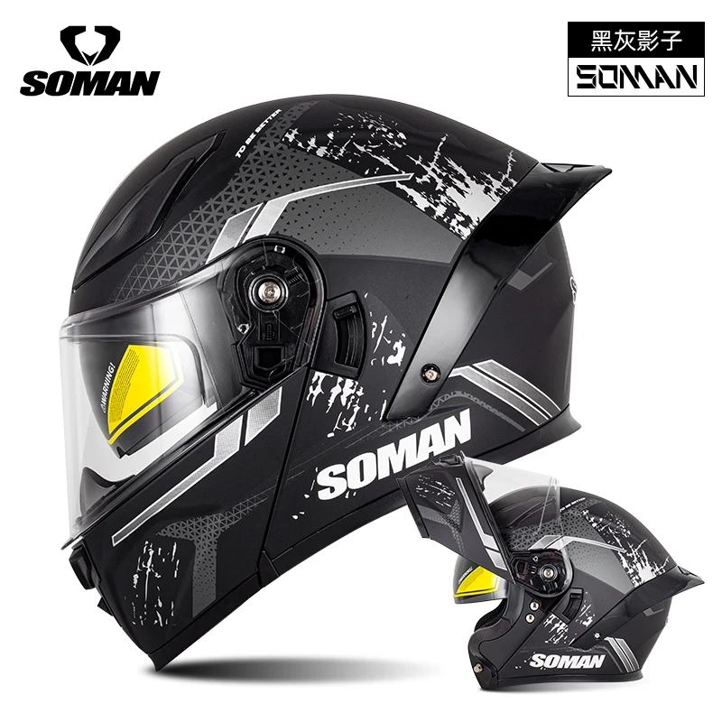 SOMAN F2 helm motor lensa ganda, Flip lensa warna-warni untuk motor balap wajah penuh