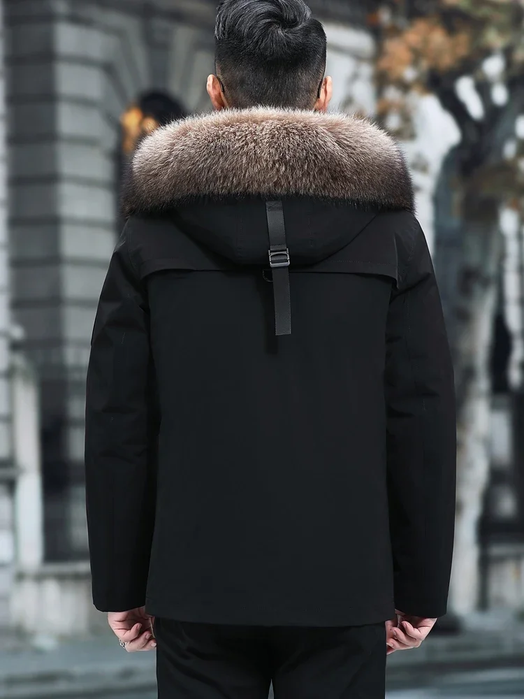 AYUNSUE-Parka en Fourrure Épaisse pour Homme, Veste Doublure en Fourrure de Raton Laveur, Manteau Chaud, Vestes Comband Courtes, SGG Casprogressif, Vêtements d'Hiver