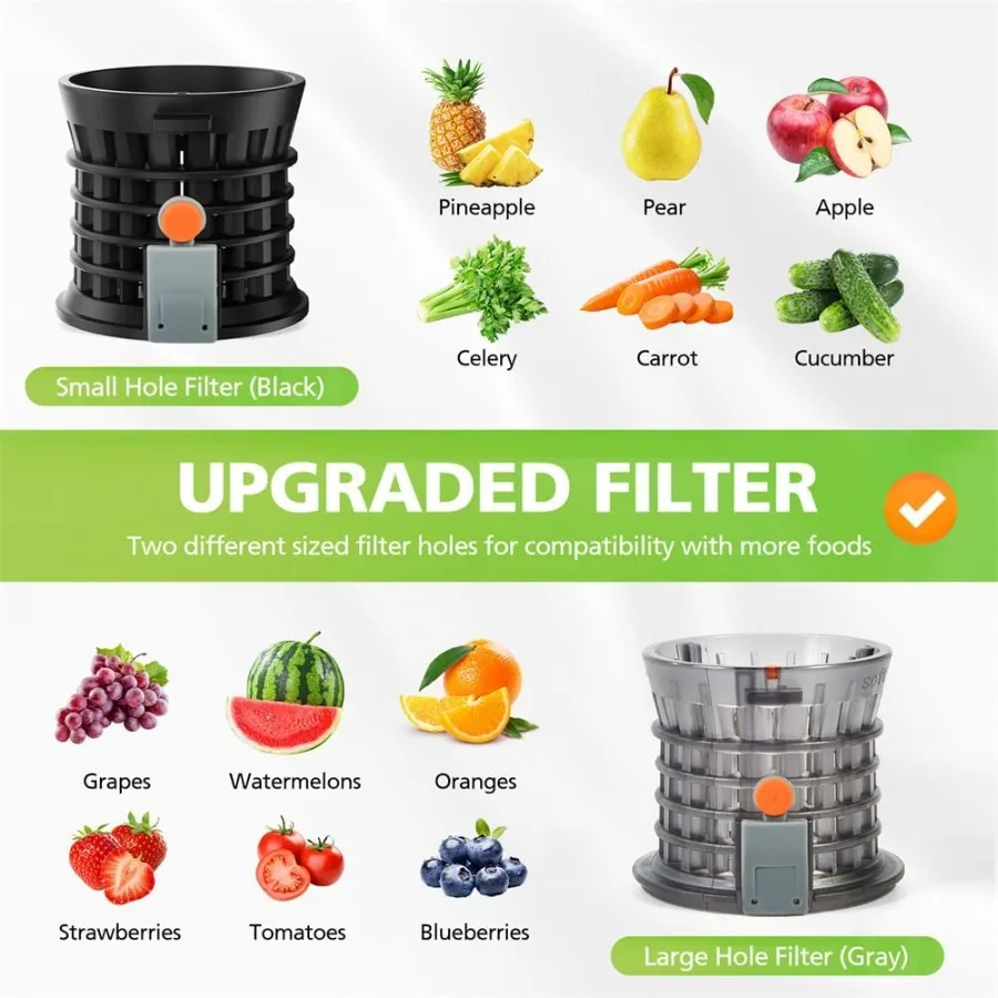 آلات عصارة بالضغط البارد مع مزلقة تغذية واسعة مقاس 5.3 بوصة لاستخراج العصير الفعال من الخضروات والفواكه #4