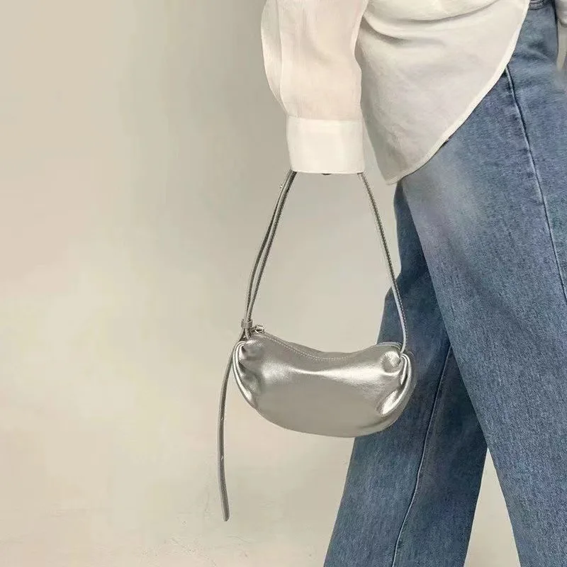 LEFTSIDE Silver Leather Crossbody Bags for Women 2023 Luxury Designer Korean Fashion Hobo Bag Females Handbags and Purses