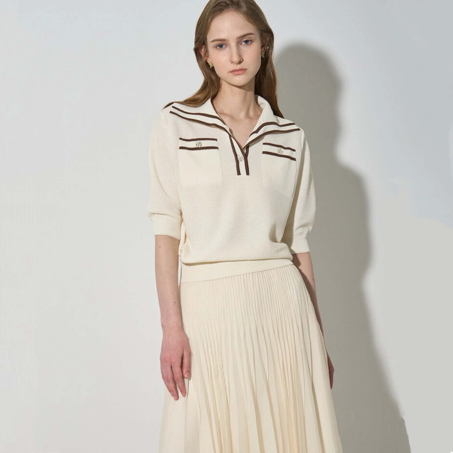 الليمون CheeseLAN25 ort Sve محبوك irt عادية ساحة طوق شريط اللون بلو التخسيس المرأة الخريف Faion #2