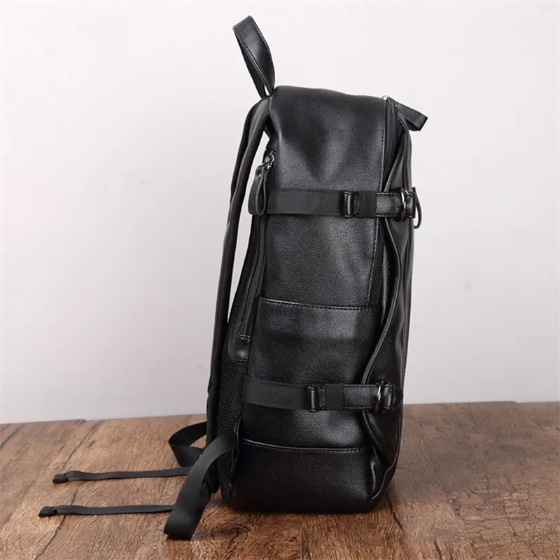 Backpack Fashion Pu Leather Travel Bag Casual School Bag Men External Usb Charge Waterproof Backpack Leather Bookbag