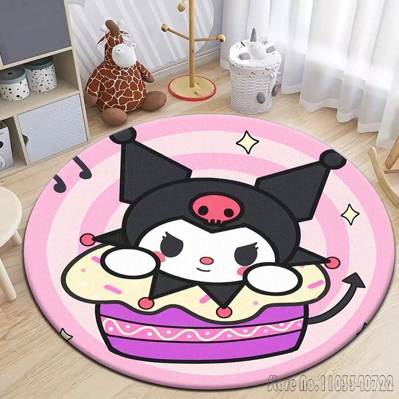 Sanrio Kuromi HD Printed Cartoon Round Carpet 120cm Crawling Game Non-slip Floor Mat for Kids Rug Living Room Decor