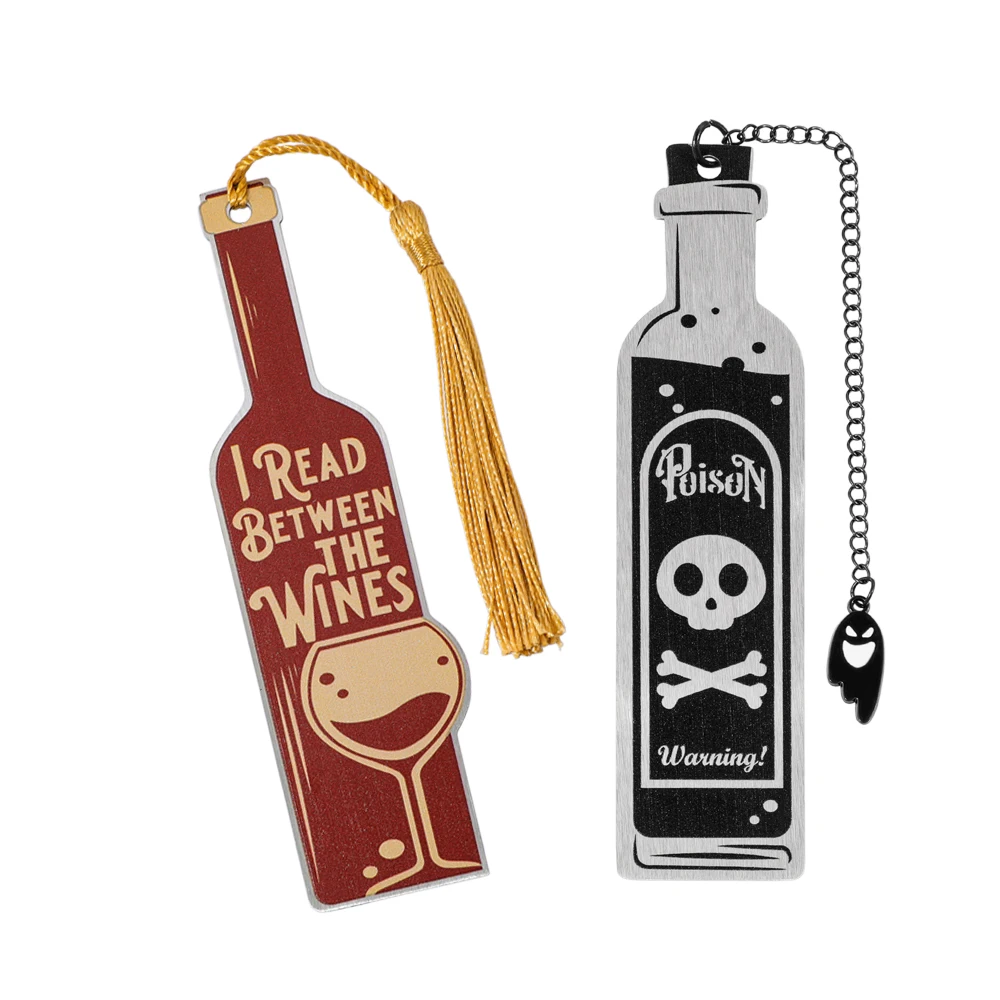Marcadores de Libros Góticos con Calavera y Botella de Vino, con Borla y Cadena Fantasma, Marcadores Creativos para Lectores