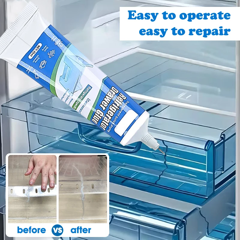 Fridge Drawer Repair Glue, Cold Resistant Waterproof Super Glue for Seal, Transparent Anti-freeze Fast Drying for Plastic Glass
