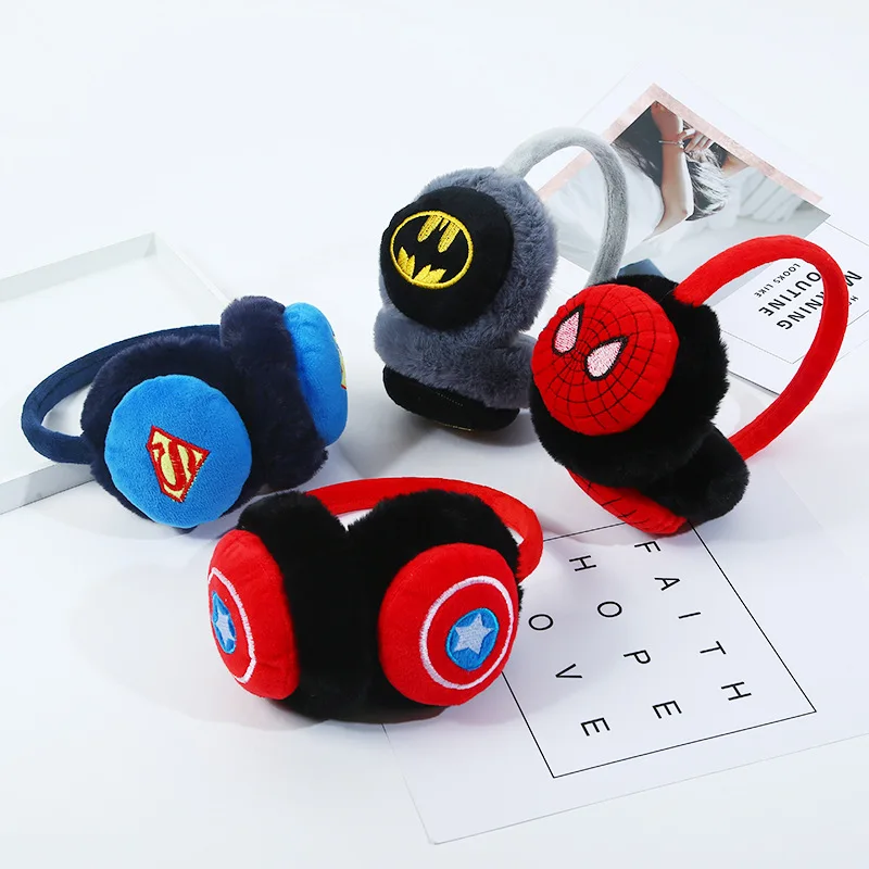 Marvel Spider Man 3D Cartoon Headwear Warm Earmuffs Captain America Batman Cold Protection Children's Earmuffs