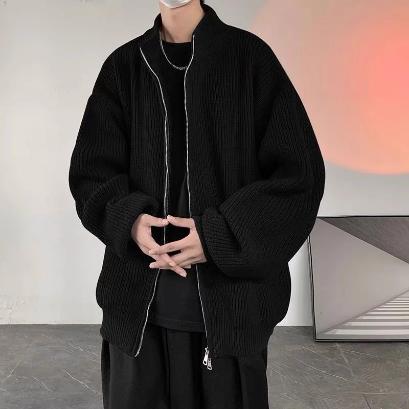 

plus Size 300 Pou Bla Men's Sweater Jaet Loose American Retro Knitted Open Cardigan High End Feeling Baseball Collar