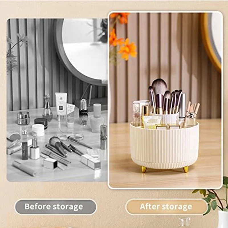 Makeup Brush Holder Organizer, 360° Rotating Pencil Pen Holder Cup, Desk Accessories, 5 Slot Make Up Brushes Cup