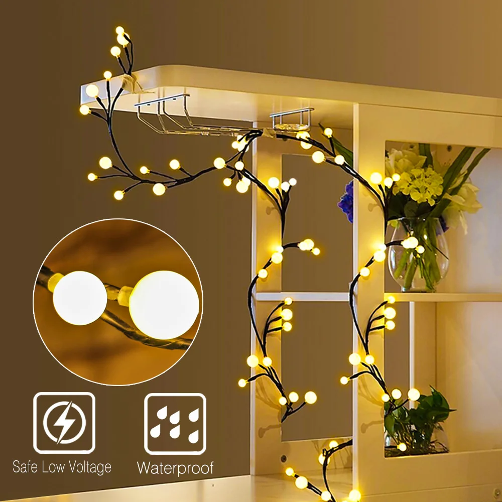 Imagem -05 - Solar Willow Vine String Light para Casa Bendable Árvore Fairy Lights Party Wall Wedding Bookshelf Branch 60 Leds 2.5m