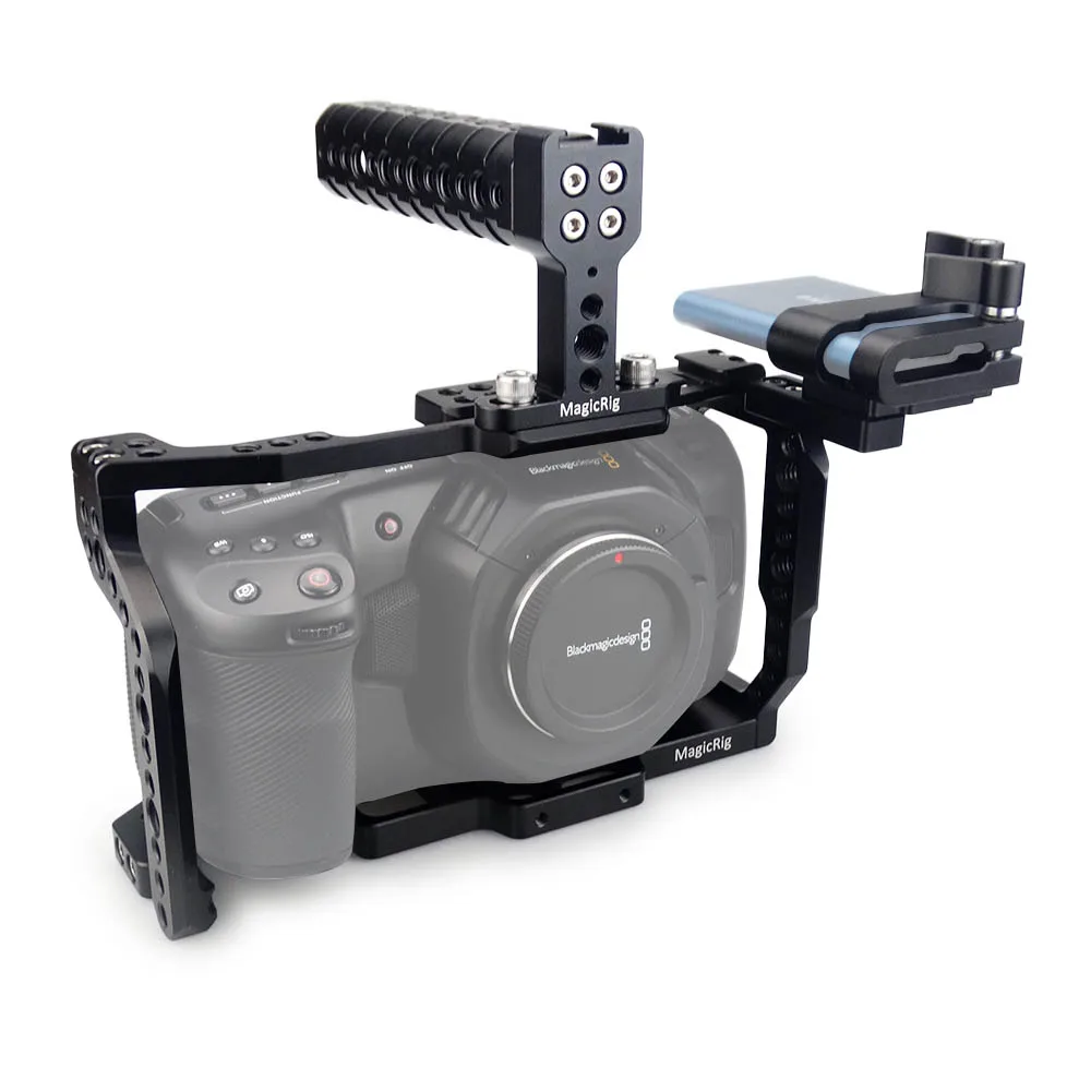 MAGICRIG Full Camera Cage With Cold Shoe, NATO Rail, Top Handle, T5 SSD Mount Clamp for Blackmagic Pocket Cinema Camera 4K & 6K