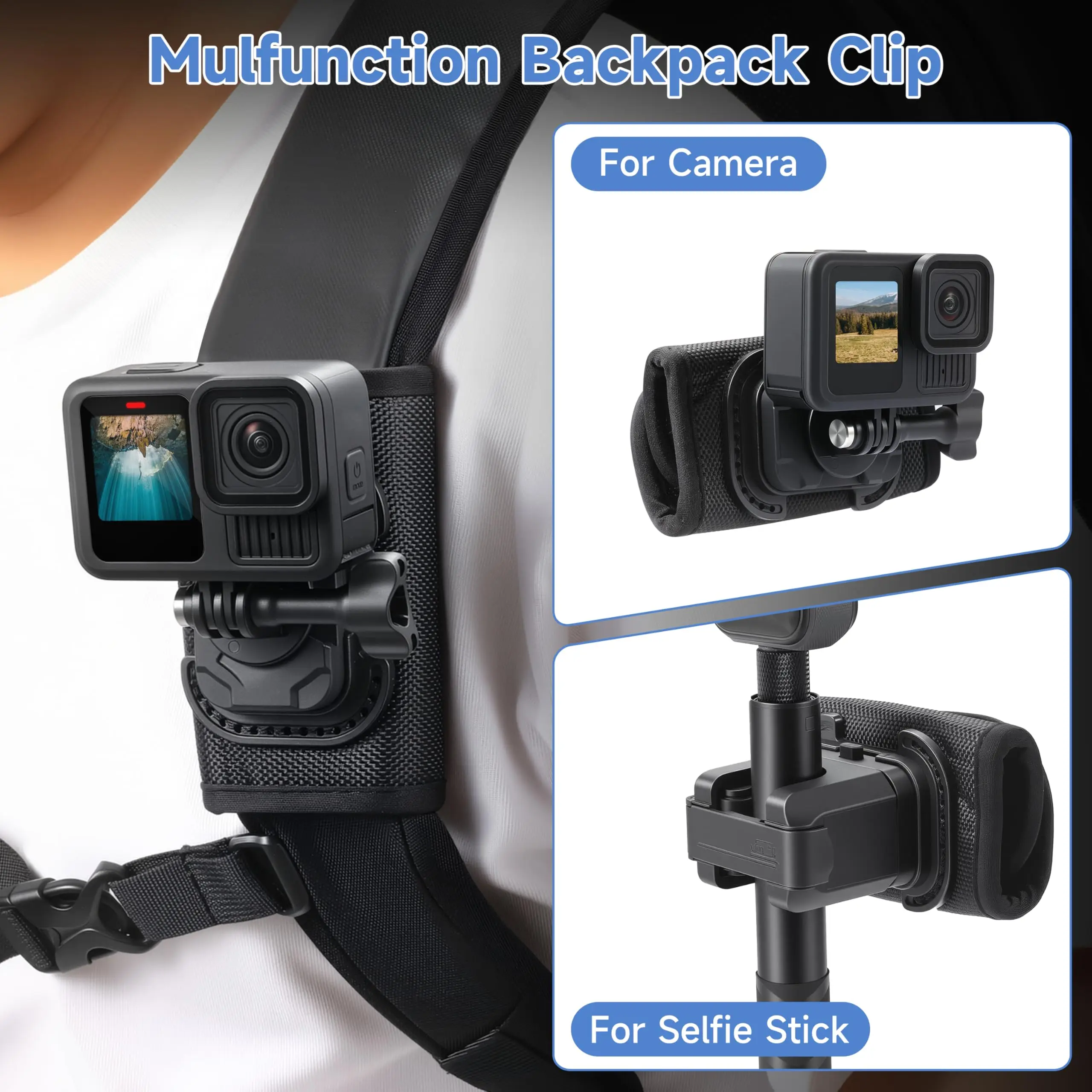 Selfie Stick Holster Backpack Clip Mount for Insta360 X5 X4 Air DJI Osmo 360 Action 6 5 Pocket 4 3 Gopro Hero 13 12 Accessories