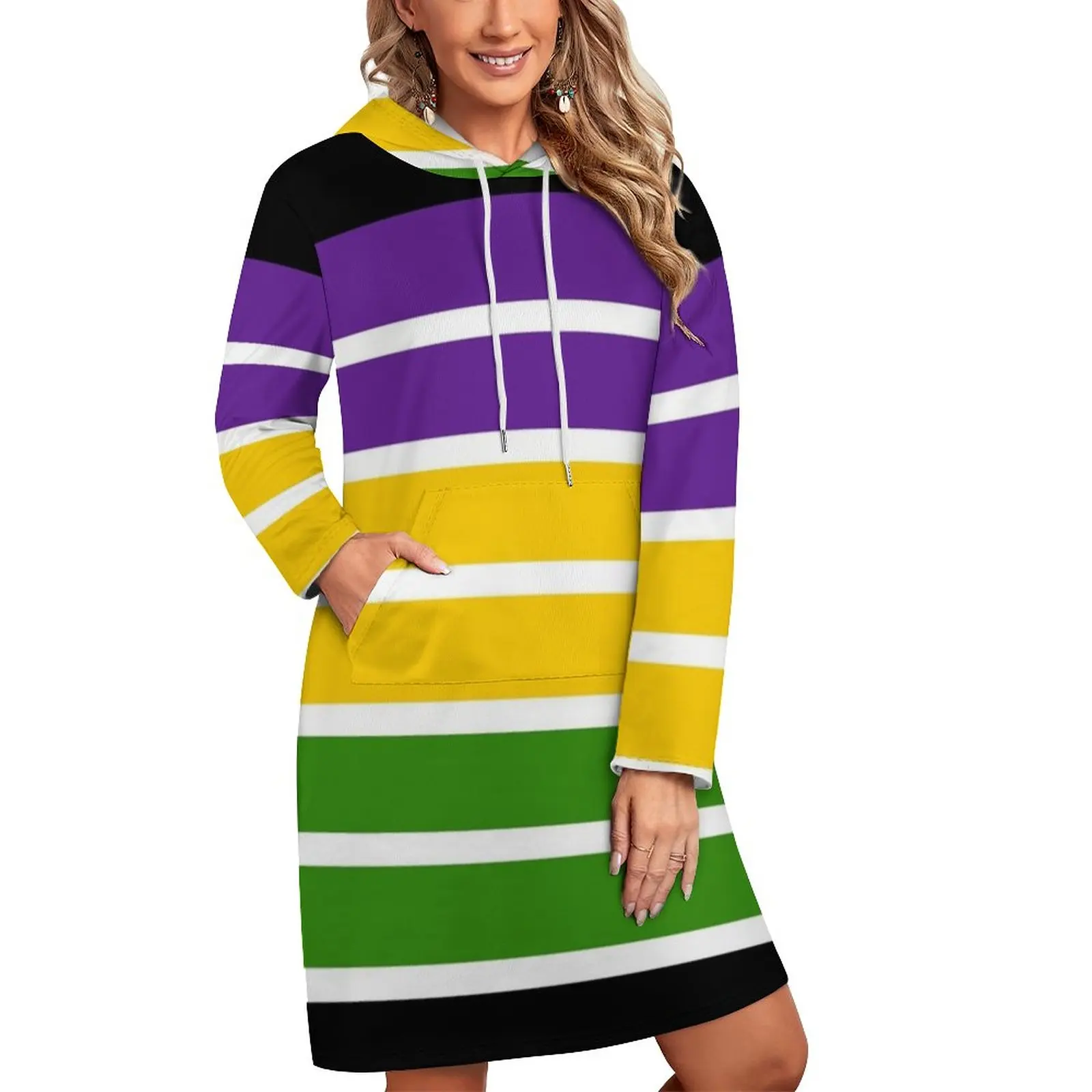 Mardis Gras Colors Dress For Women Long Sleeved Dress Female Fashion New Clothes Dress Mardi Gras Beads Green Gold Purple