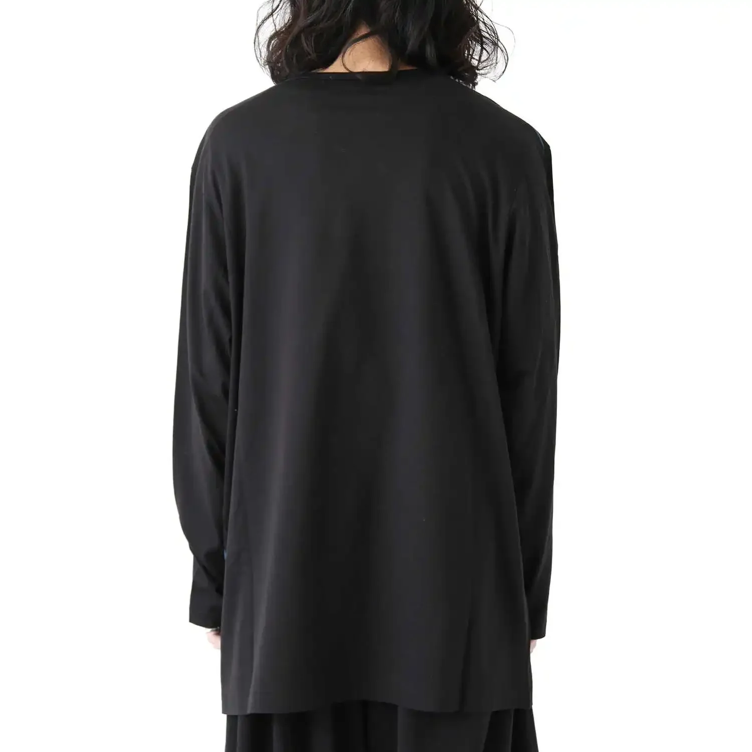 YOJI OOAK غير منتظم أبيض وأسود مطبوعة الكتاب المقدس شعار مطبوع رقبة مستديرة تي شيرت رجالي بأكمام طويلة أبيض وأزرق #4