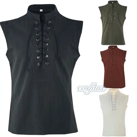 Vuxna män medeltida renässanskrigare riddardräkt mantel skjorta toppar ärmlös Cos Tabard överrock manlig tunika plusstorlek S-2XL 10 best sales medeltida tunika för män - №5