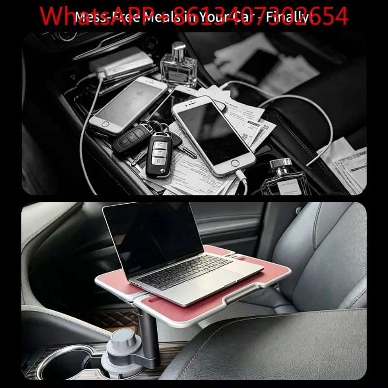 Car seat, center console folding car tray table 360 ° rotating tri-fold food tray with mirror (1pcs)